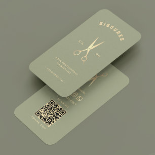 Minimal Barbershop Barber Sage Gold Scissors   Business Card