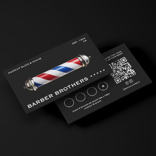 Minimal Barbershop Classic Barber Pole Black Loyalty Card