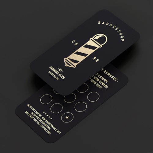 Minimal Barbershop Haircut Barber's Pole Black Loyalty Card