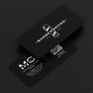 Minimal Barbershop Modern Barber Pole Black Silver Business Card