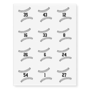 minimal baseballs softballs w jersey numbers temporary tattoos