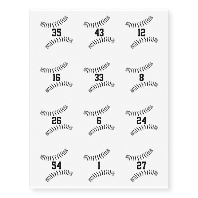 minimal baseballs softballs w jersey numbers temporary tattoos (Front)