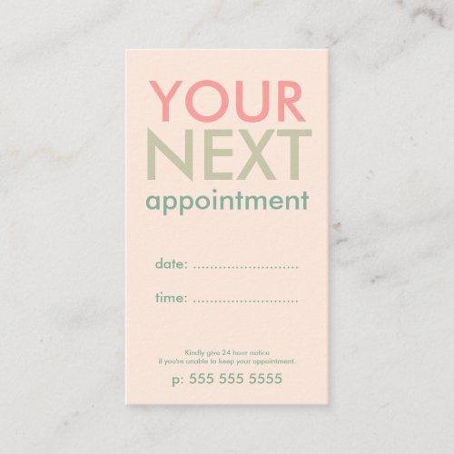 Minimal Basic Appointment Card in Pink Olive Green