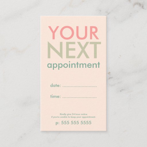 Customizable Minimal Basic Appointment Card in Pink Olive Green Business Card