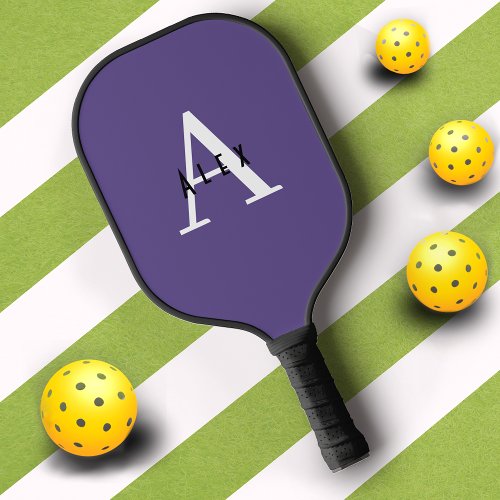 Minimal Basic Purple Monogram Name  Initial Pickleball Paddle