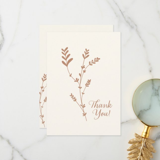 Minimal Basic Simple Bohemian Wildflower Beige  Thank You Card (Front/Back In Situ)