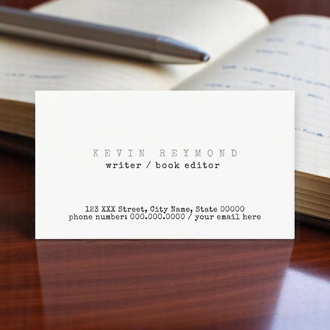 Minimal basic white writer / book-editor business card (Creator Uploaded)