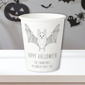 Minimal Bat Line Art Custom Halloween Party Paper Cups