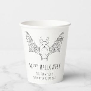 Minimal Bat Line Art Custom Halloween Party Paper Cups