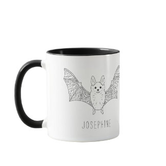 Minimal Bat Line Art With Custom Name Halloween Mug