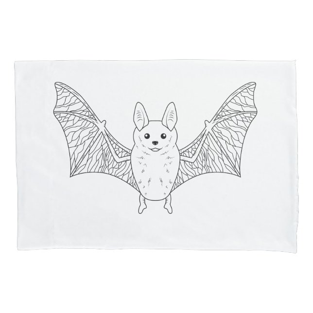 Minimal Bat Line Art With Open Wings Halloween Pillow Case (Front)