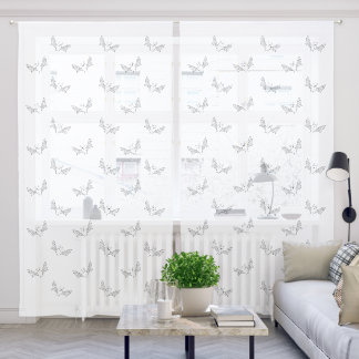 Minimal Bat With Wings Line Art Pattern Halloween Sheer Curtains