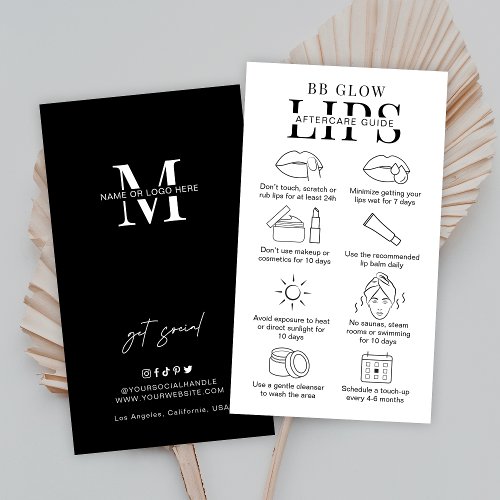 Minimal BB Glow Lips Aftercare Instructions Salon Business Card