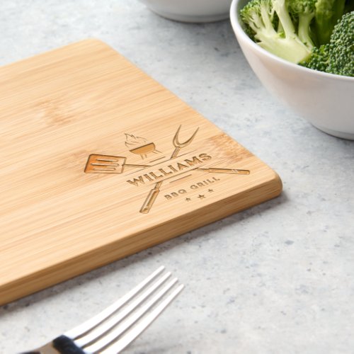 Minimal BBQ Grilling Logo Personalized Name  Cutting Board