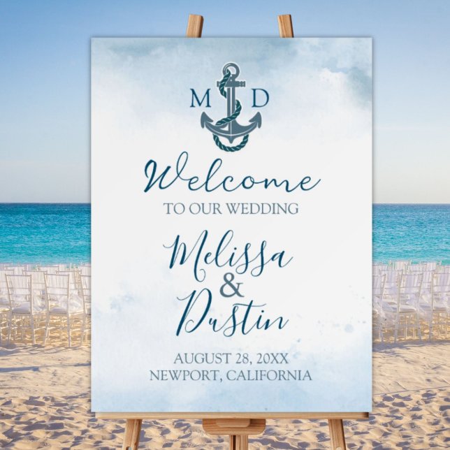 Minimal Beach Blue Anchor Nautical Wedding Welcome Foam Board (Minimal Beach Blue Anchor Nautical Wedding Welcome Foam Board)
