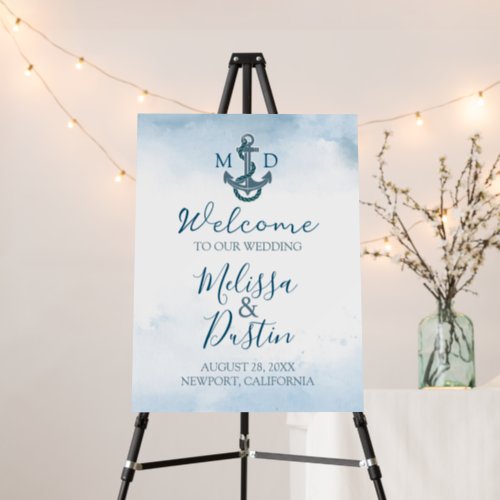 Minimal Beach Blue Anchor Nautical Wedding Welcome Foam Board