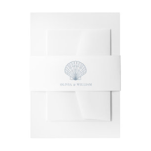 Minimal Beach Seashell Wedding Dusty Blue Invitation Belly Band