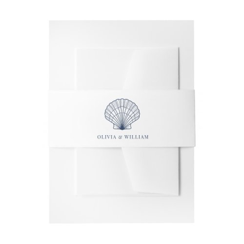 Minimal Beach Seashell Wedding Navy Blue  Invitation Belly Band