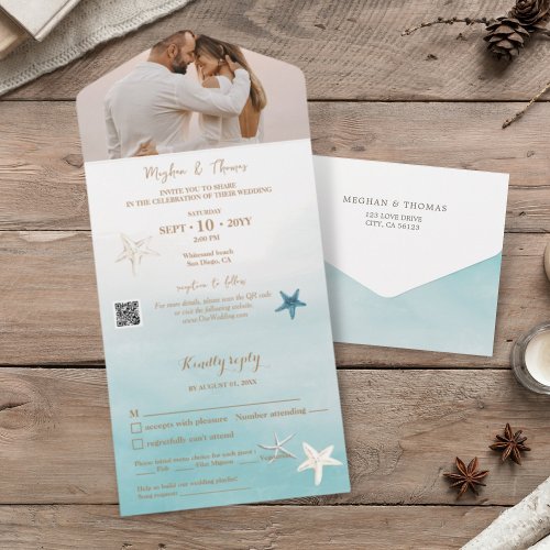 Minimal Beach Wedding with Photo QR code RSVP  All In One Invitation