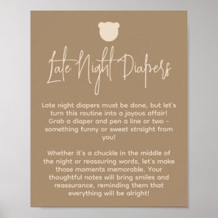 Minimal Bear Baby Shower Late night diaper Game Poster