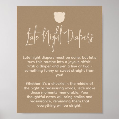 Minimal Bear Baby Shower Late night diaper Game  Poster