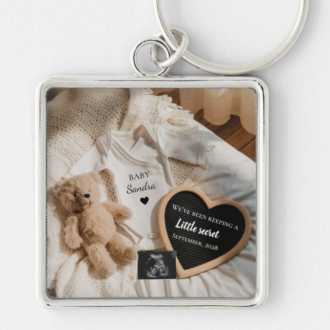 Minimal Bearly Wait teddy pregnancy announcement  Keychain (Front)