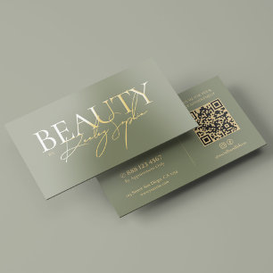 Minimal Beautician Esthetician Sage Gold Foil Business Cards