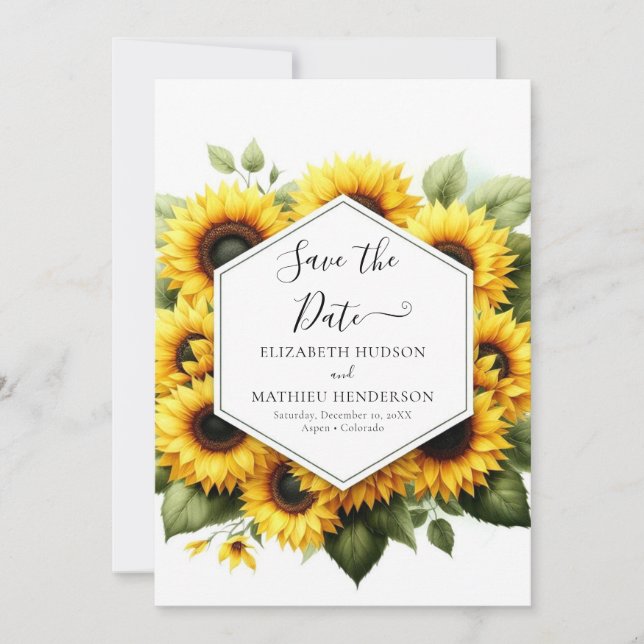 Minimal Beautiful Sunflower Wedding Save The Date (Front)