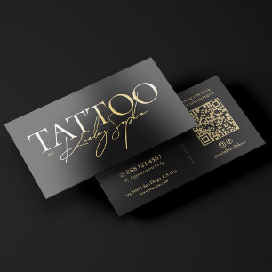 Minimal Beauty Cosmetic Tattoo Artist Black Gold Foil Business Cards