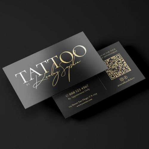 Minimal Beauty Cosmetic Tattoo Artist Black Gold Foil Business Cards