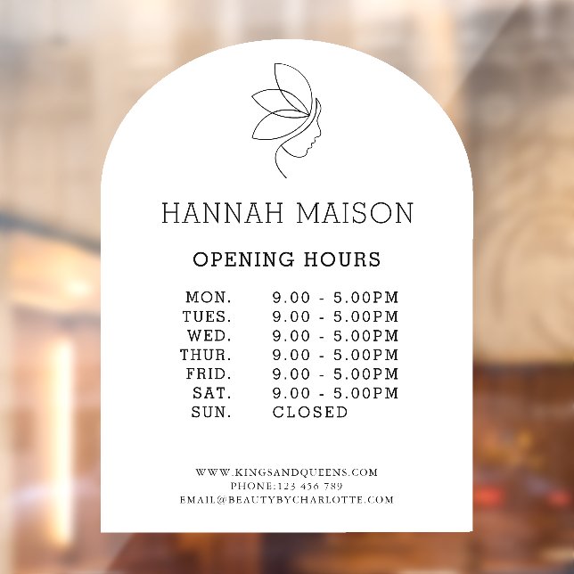 Minimal, Beauty, Logo, Business, Opening Hours  Window Cling (Sheet 2)