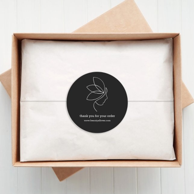 Minimal, Beauty, Logo, Line Art Black Classic Round Sticker (Creator Uploaded)