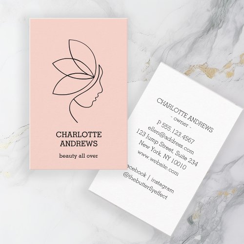 Minimal Beauty Logo Line Art Blush Business Card