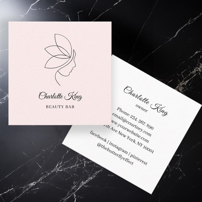Minimal, Beauty, Logo, Line Art, Salon  Square Business Card (Creator Uploaded)
