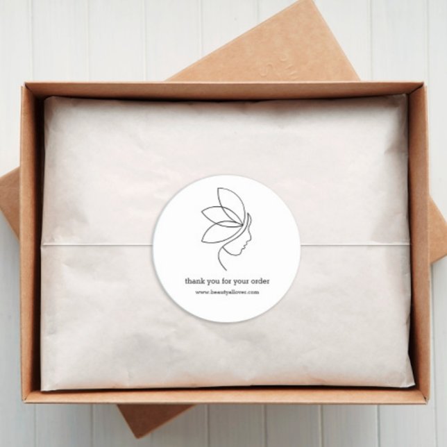 Minimal, Beauty, Logo, Line Art White Classic Round Sticker (Creator Uploaded)