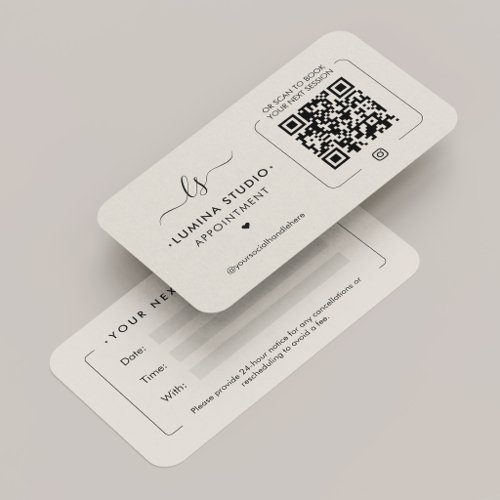Minimal Beauty Monogram Marketing Sand Beige QR Appointment Card