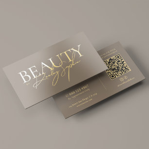 Minimal Beauty Salon Esthetician Taupe Gold Foil Business Cards