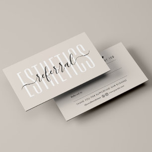 Minimal Beauty Salon Sand Neutral Esthetician Referral Card