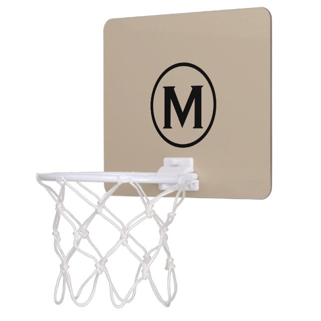 Minimal Beige Black Monogram Mini Basketball Hoop (Left)