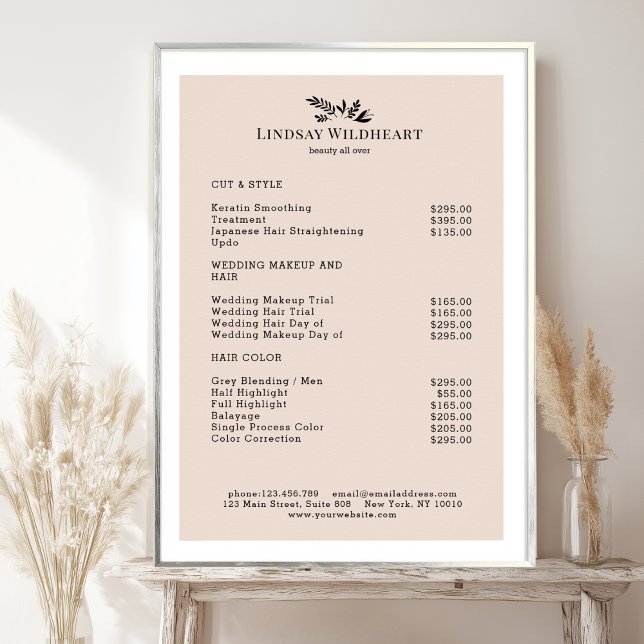 Minimal Beige Botanical Salon Price List Poster (Custom Minimal Beige Botanical Salon Price List Poster. Print & Instant Download.)