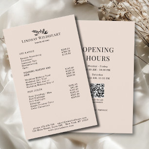 Minimal Beige Botanical Salon QR Code Price List Flyer