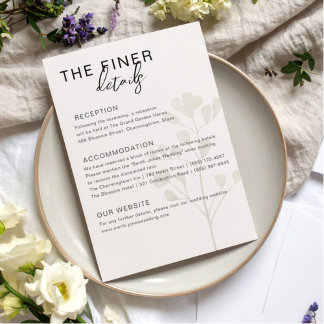 Minimal Beige Botanical Wedding Details Card