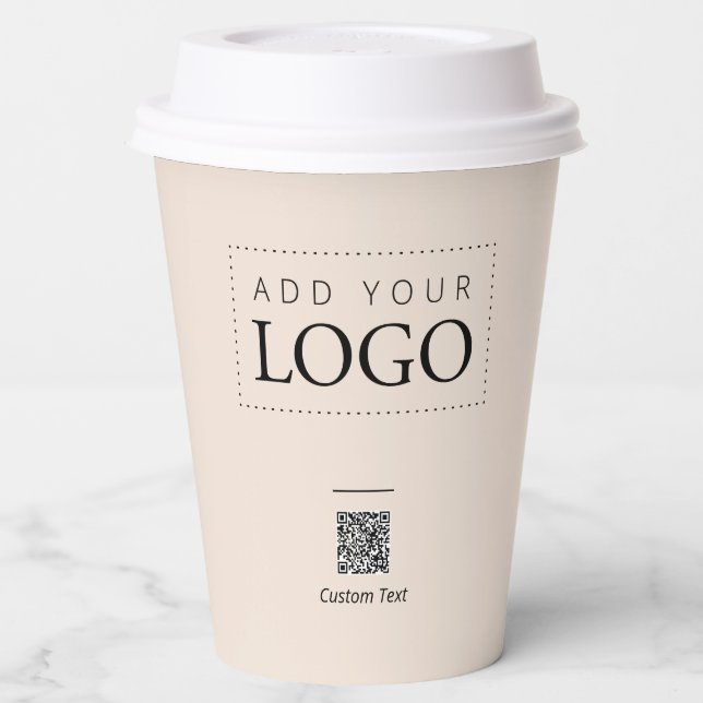 Minimal Beige Business Logo Custom Promotional Paper Cups (Left)