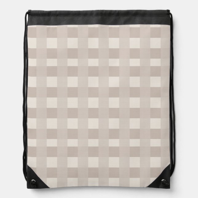 Minimal Beige Checkerboard Design Drawstring Bag (Front)