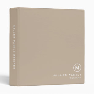 Minimal Beige Classic Family Monogram Recipe 3 Ring Binder