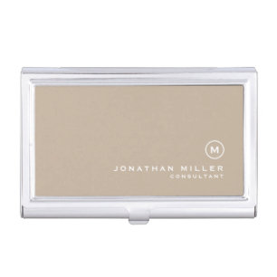 Minimal Beige Classic Monogram Business Card Case