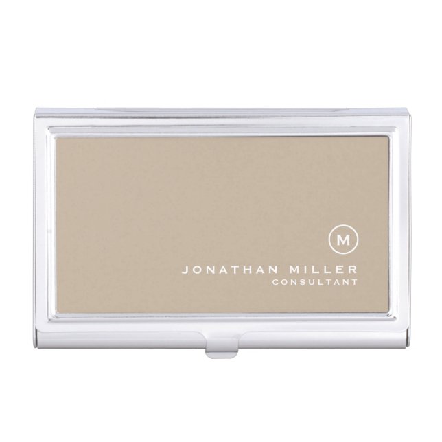 Minimal Beige Classic Monogram Business Card Case (Front)