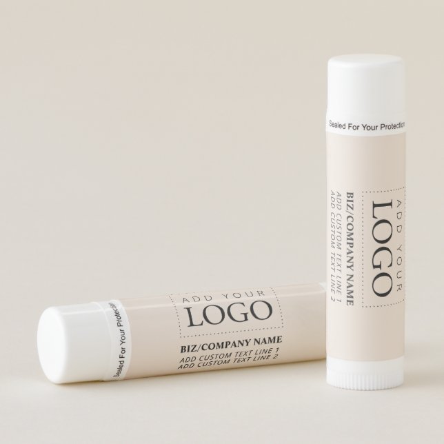 Minimal Beige Custom Business Logo Promotional Lip Balm (Front)