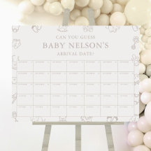Minimal Beige Guess The Date Baby Shower Game