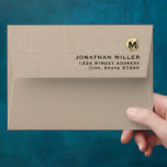 Minimal Beige Linen Gold Monogram Return Address Envelope<br><div class="desc">Modern Minimal Beige Linen Texture Back Flap Brushed Metallic Gold Monogram Initial Professional Return Address Envelope. Customize your envelopes with your monogram initial,  name and return address.</div>